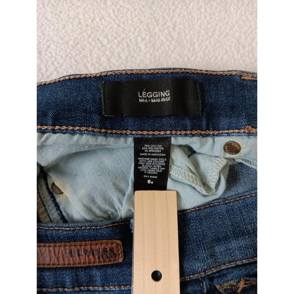 Express Jegging Leggings Womens 6 Blue Denim Stretch Pockets Mid Rise Casual
